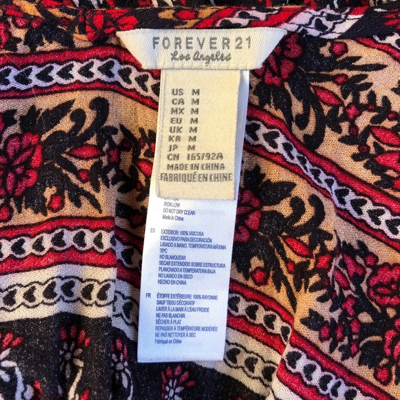 Forever 21 Black Gold Red Patterned Tunic Shirt M - Picture 12 of 13